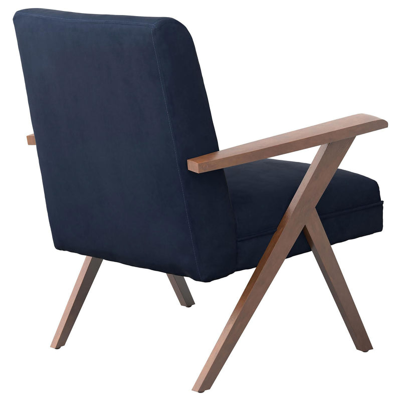 Dark Blue and Walnut Wooden Arms Accent Chair