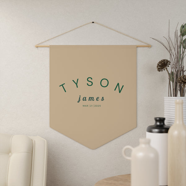Custom Baby Pennant Banner in Green/Tan | Custom Name Nursery Pennant Banner
