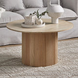 Solid Wood Coffee Table Circle Center Table Modern Farmhouse Living Room Coffee Table round Natural Oak Finish