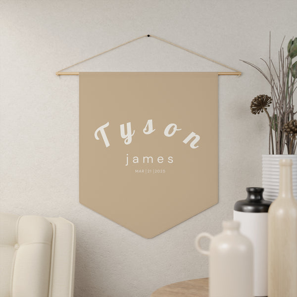 Custom Baby Pennant Banner in Tan/Cream Font Curvey | Custom Name Nursery Pennant Banner