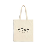Utah Cotton Canvas Tote Bag in black , Eco-Friendly Shopping Bag, Gift for Travelers, Reusable Grocery Bag