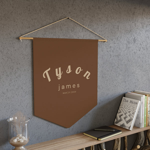 Custom Baby Pennant Banner in Dark Brown/Beige Curvey Font | Custom Name Nursery Pennant Banner