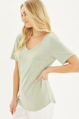 Knit Solid Jersey Basic V-Neck T-Shirt