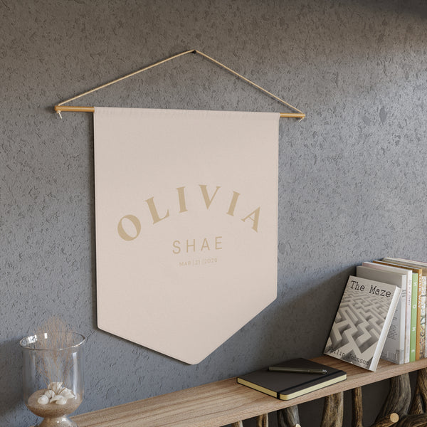 Custom Baby Girl Pennant Banner in Blush/Tan Font Bold | Custom Name Nursery Pennant Banner