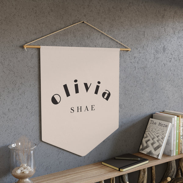 Custom Baby Girl Pennant Banner in Blush/Black Font curvey | Custom Name Nursery Pennant Banner