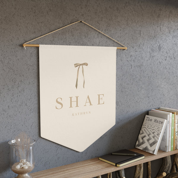 Custom Baby Girl Pennant Banner in Tan Font/Light Peach | Custom Name Nursery Pennant Banner