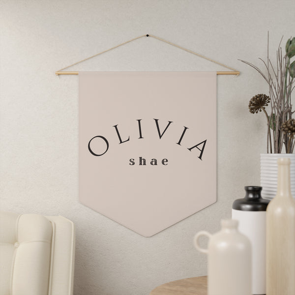 Custom Baby Girl Pennant Banner in Blush/Black Font | Custom Name Nursery Pennant Banner