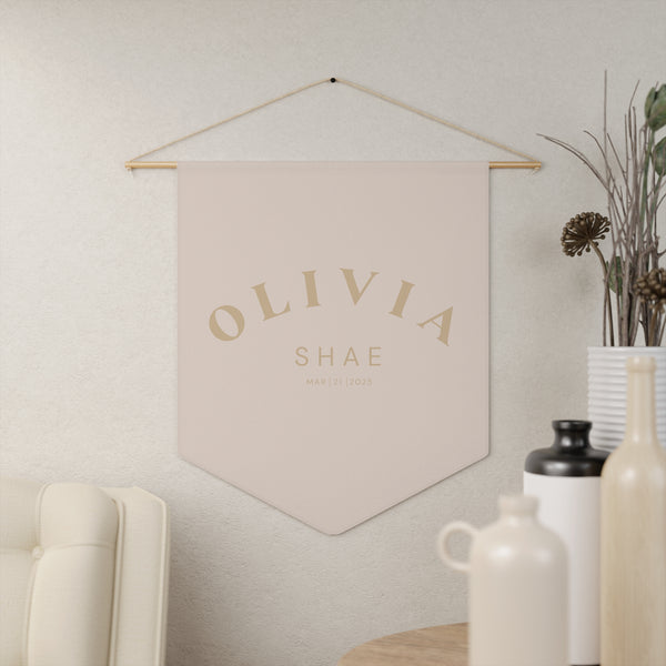Custom Baby Girl Pennant Banner in Blush/Tan Font Bold | Custom Name Nursery Pennant Banner