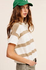 Lightweight Stripe Sweater Short Sleeve Top