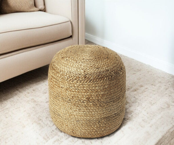 16" Jute Round Pouf Ottoman-0