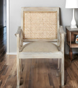 28" Cream and Natural Fabric Distressed Arm Chair-1