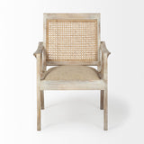 28" Cream and Natural Fabric Distressed Arm Chair-2