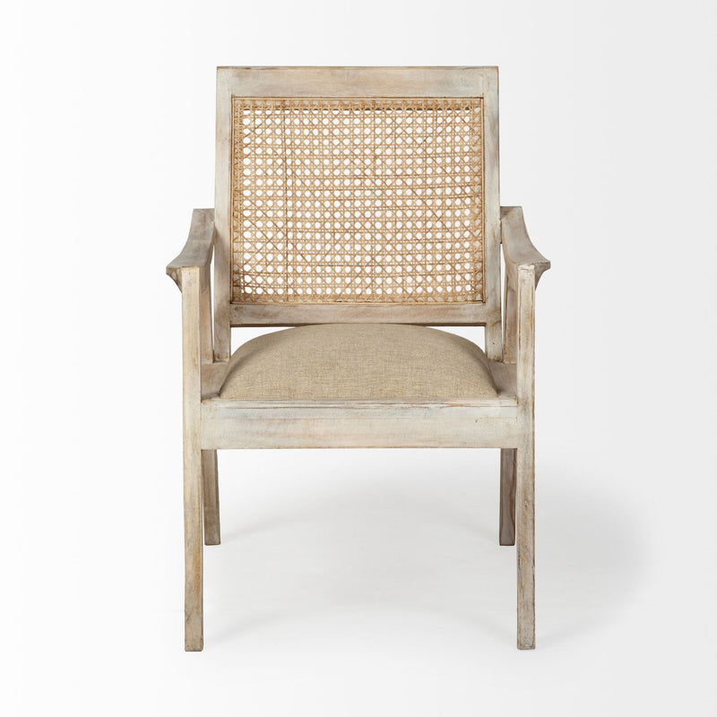 28" Cream and Natural Fabric Distressed Arm Chair-2