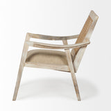 28" Cream and Natural Fabric Distressed Arm Chair-3