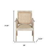 28" Cream and Natural Fabric Distressed Arm Chair-8