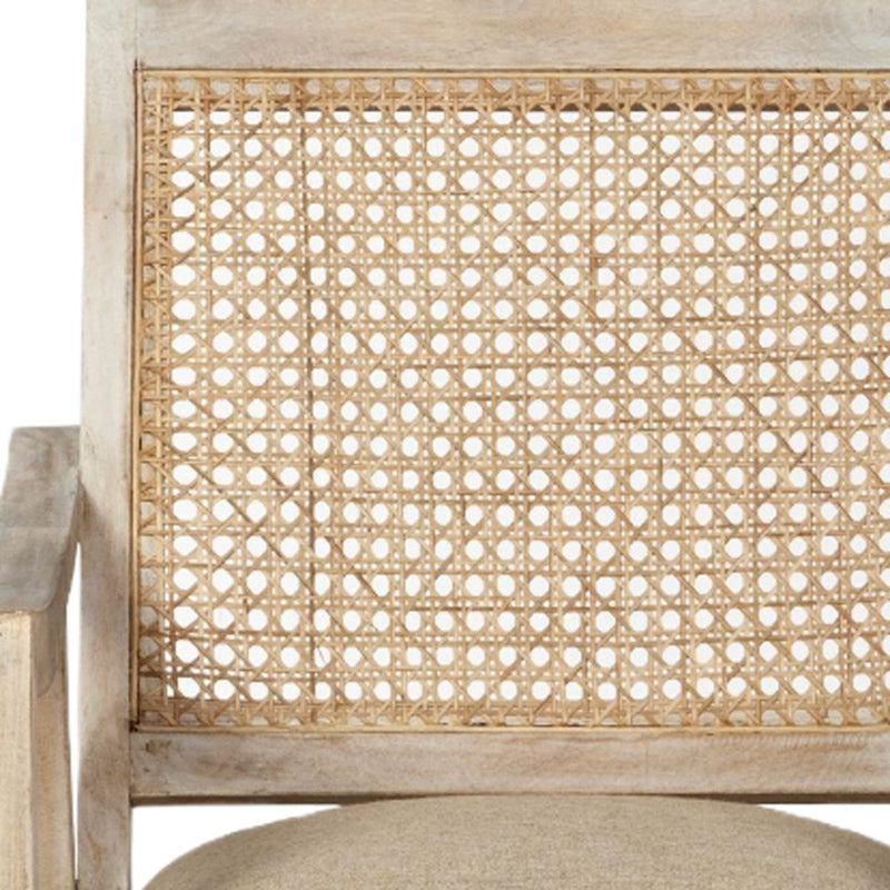 28" Cream and Natural Fabric Distressed Arm Chair-5