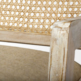 28" Cream and Natural Fabric Distressed Arm Chair-7
