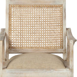 28" Cream and Natural Fabric Distressed Arm Chair-6