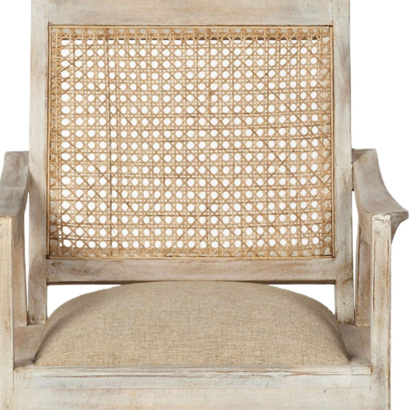28" Cream and Natural Fabric Distressed Arm Chair-6