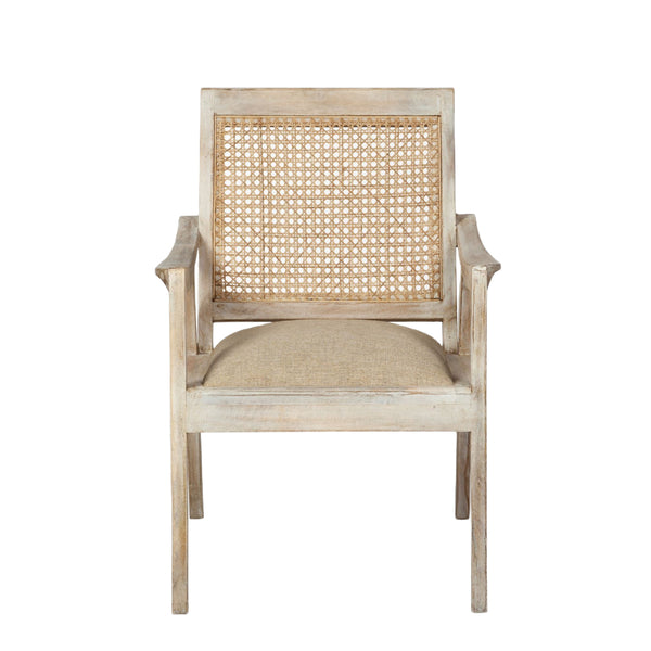 28" Cream and Natural Fabric Distressed Arm Chair-0