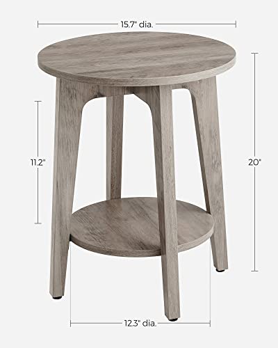 VASAGLE Round Side Table with Lower Shelf, End Table for Small Spaces, Nightstand for Living Room, Bedroom, Rustic Walnut, ULET283T41, 15.8 x15.8 x 19.7 Inches