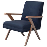 Dark Blue and Walnut Wooden Arms Accent Chair