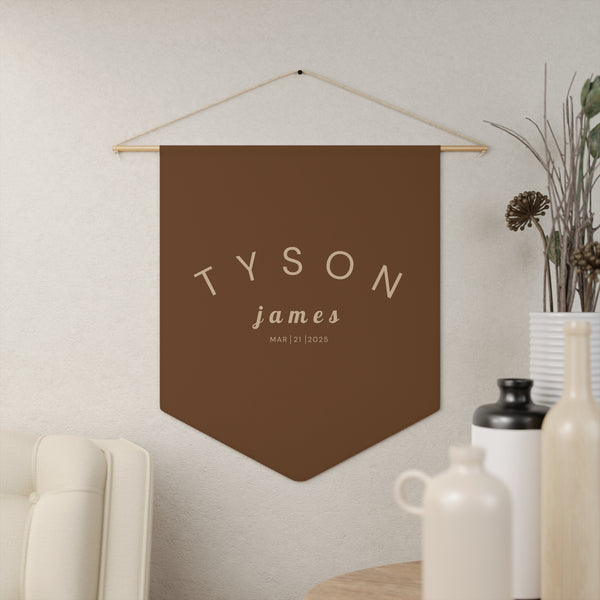 Custom Baby Pennant Banner in Dark Brown/Beige | Custom Name Nursery Pennant Banner