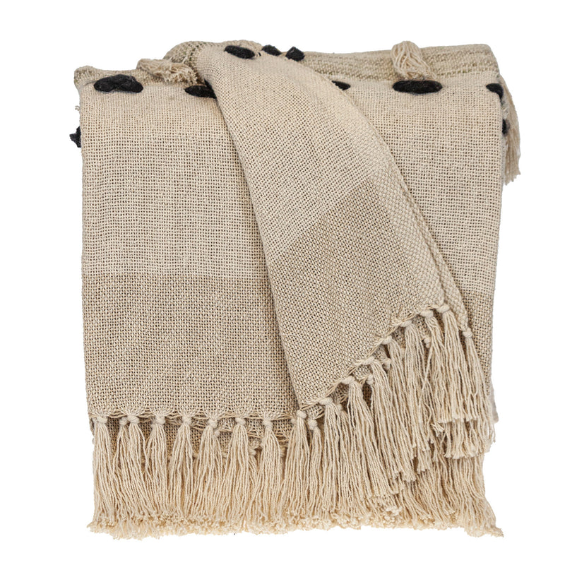 Beige Woven Cotton Abstract Throw Blanket-3