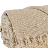 Beige Woven Cotton Abstract Throw Blanket-5