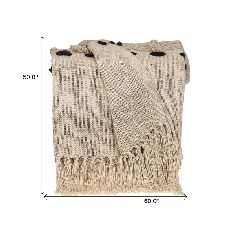 Beige Woven Cotton Abstract Throw Blanket-7