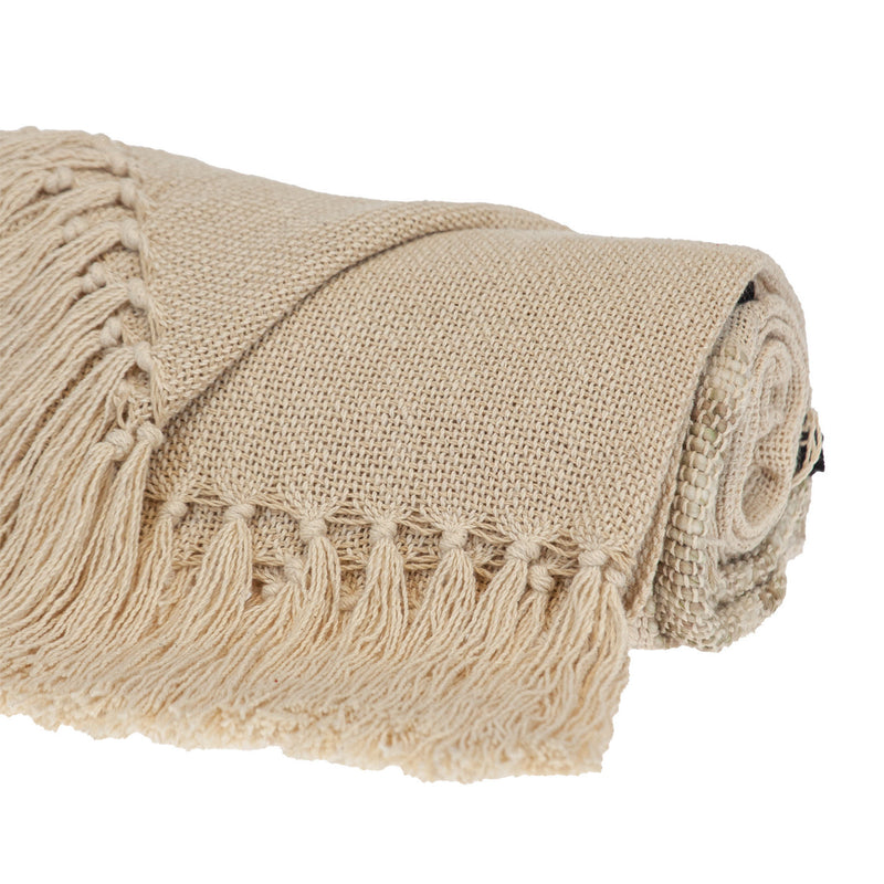 Beige Woven Cotton Abstract Throw Blanket-6