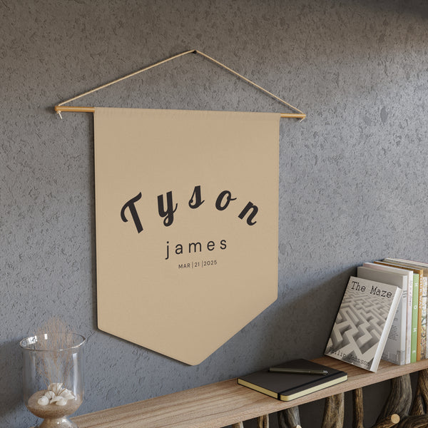 Custom Baby Pennant Banner in Tan/Black Font Curvey | Custom Name Nursery Pennant Banner
