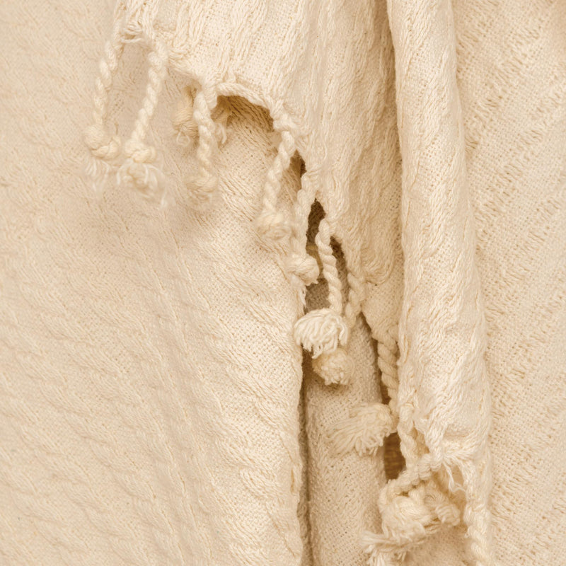 Ivory Knitted 100% Cotton Throw Blanket-6
