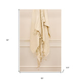 Ivory Knitted 100% Cotton Throw Blanket-5