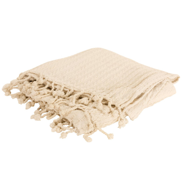 Ivory Knitted 100% Cotton Throw Blanket-0