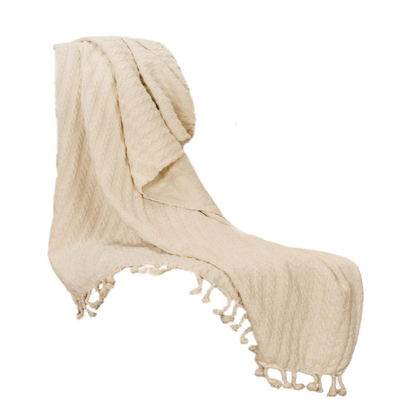Ivory Knitted 100% Cotton Throw Blanket-2