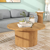 Solid Wood Coffee Table Circle Center Table Modern Farmhouse Living Room Coffee Table round Natural Oak Finish