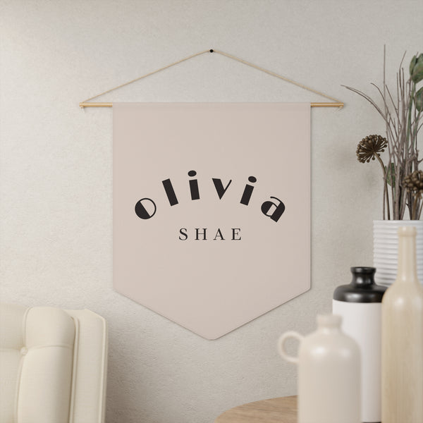 Custom Baby Girl Pennant Banner in Blush/Black Font curvey | Custom Name Nursery Pennant Banner