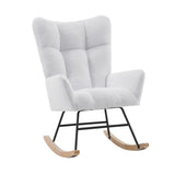 Rocking Chair Nursery, Solid Wood Legs Reading Chair with Faux Fur Upholstered , Nap Armchair for Living Rooms, Bedrooms, Offices, Best Gift,White Faux Fur