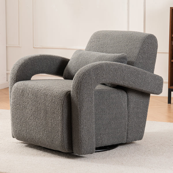 Cozy Dark Grey Teddy Fabric Armchair - Modern Sturdy Lounge Chair with Curved Arms and Thick Cushioning for Plush Comfort
