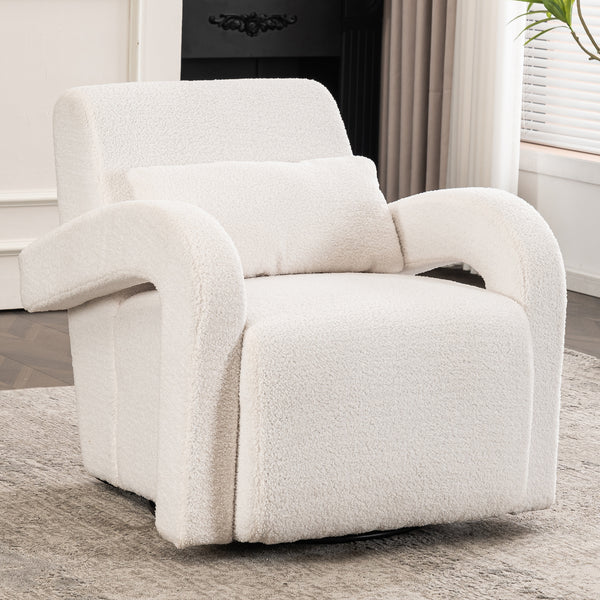Cozy white Teddy Fabric Armchair - Modern Sturdy Lounge Chair with Curved Arms and Thick Cushioning for Plush Comfort