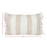 14x22 Hand Woven Filled Pillow Tan Striped Cotton