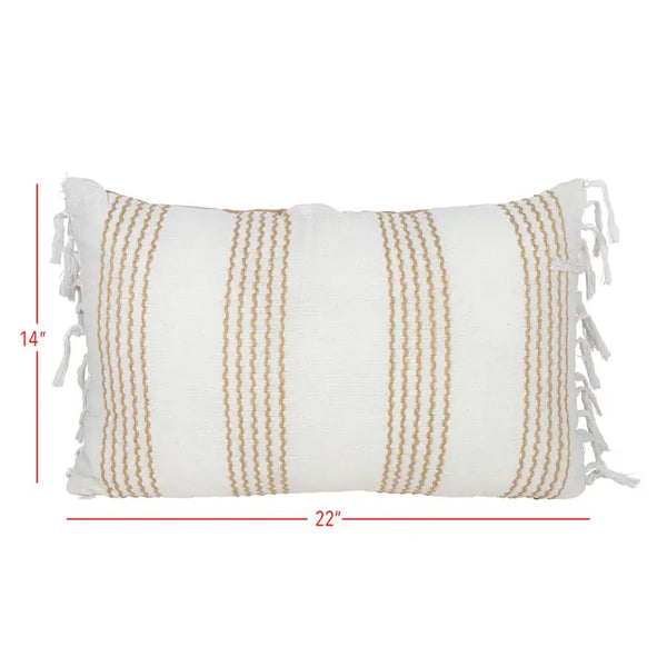 14x22 Hand Woven Filled Pillow Tan Striped Cotton