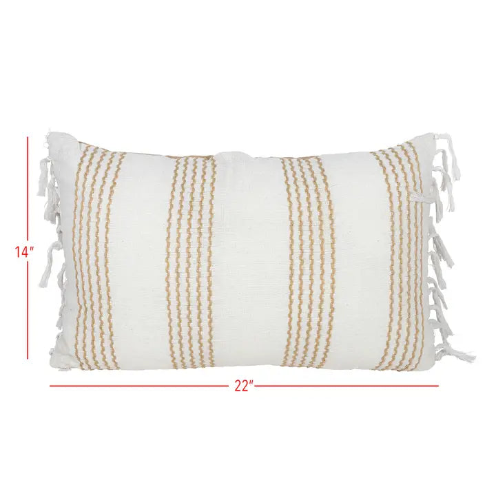 14x22 Hand Woven Filled Pillow Tan Striped Cotton