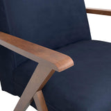 Dark Blue and Walnut Wooden Arms Accent Chair