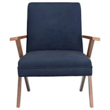 Dark Blue and Walnut Wooden Arms Accent Chair