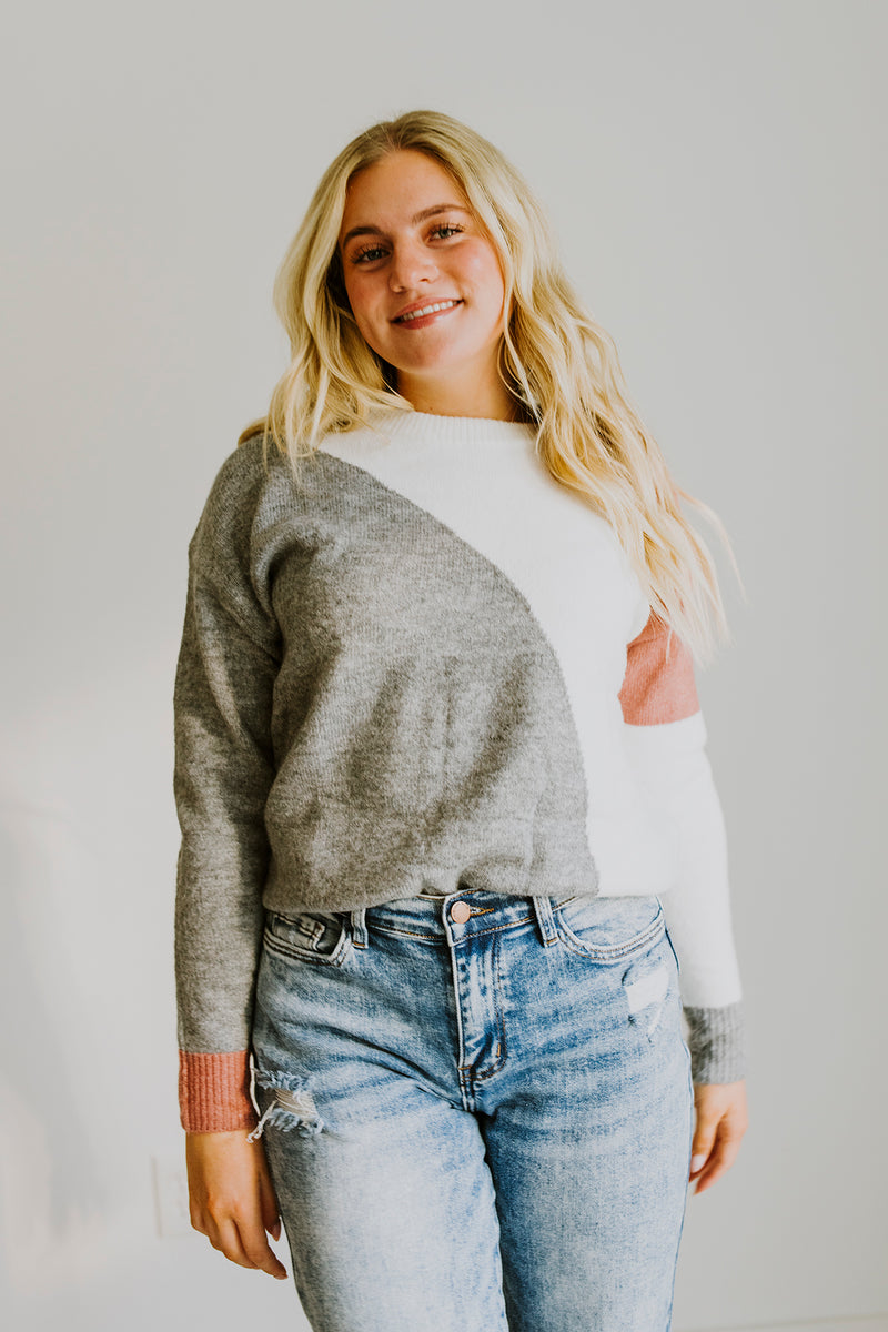 Colorblock Sweater and Grey and Mauve