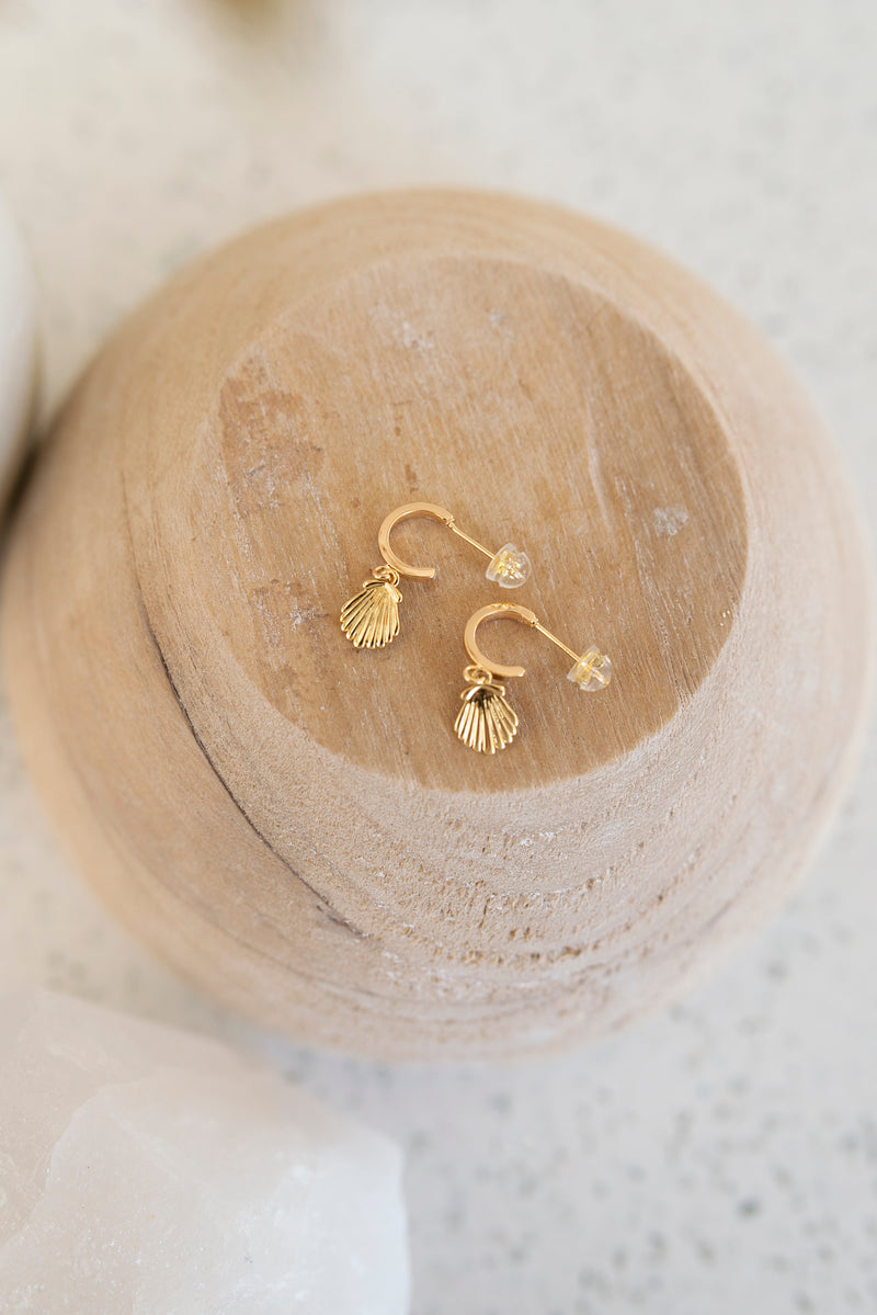 Gold Filled Mini Seashell Hoop Earrings