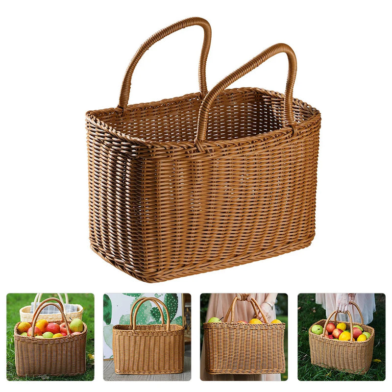 Woven Wicker Basket with Handle-1