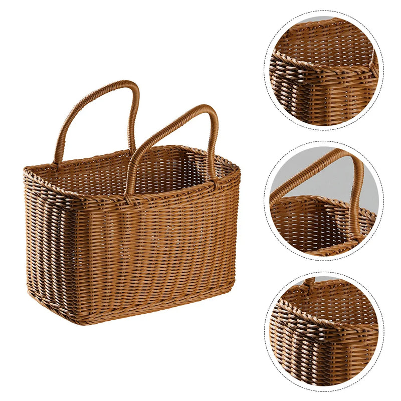 Woven Wicker Basket with Handle-3